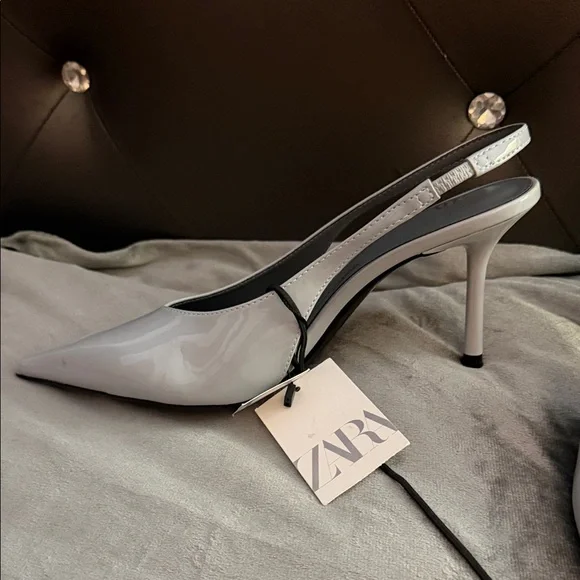 Zara Women's Elegant Silver Slingback Heels - Picture 2 of 9